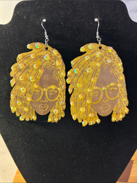 Source Unknown Jewelry - Source Unknown Yellow Wooden Dreadlock Face Earrings with Iridescent Accents